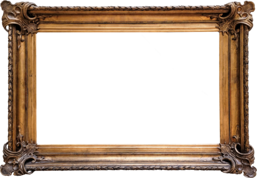 Vintage wooden frame for paintings, photos, or a design element. Transparent background