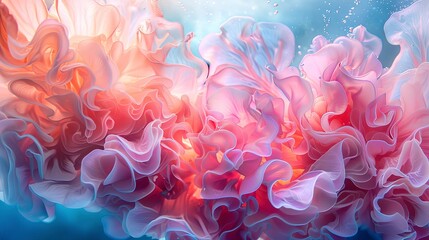 Fototapeta premium High-resolution abstract featuring the delicate dance of underwater florals, emphasizing their fluid movement and colors.
