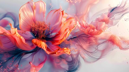 Abstract background with detailed close-up of floral explosions, merging the ephemeral moment of bloom with lasting art. 