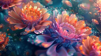High-resolution abstract featuring the vibrant chaos of psychedelic floral designs, emphasizing their surreal beauty.