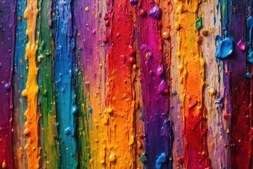 Colorful abstract oil painted rainbow colors, with raised textures of acrylic paint