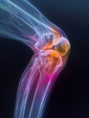 Vibrant X-ray Visualization of Human Leg and Knee Structure with Colorful Hues