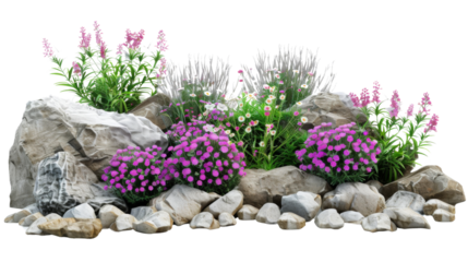 Garden consists of stone bush and flowers
