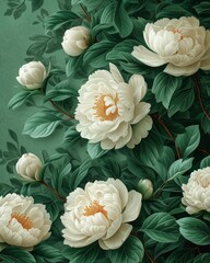 Watercolor background of a peonies flowers