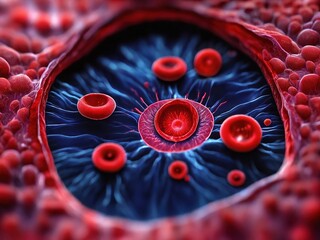 Blood cells in the veins Red blood cells circulate in the blood vessels. medical health care