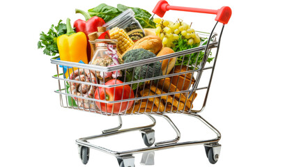 Shopping cart with food products