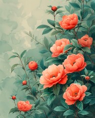 Watercolor background of a peonies flowers