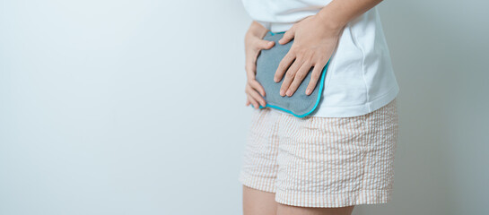 Menstruation period cycle of monthly and Stomachache concepts. woman having abdomen pain and...
