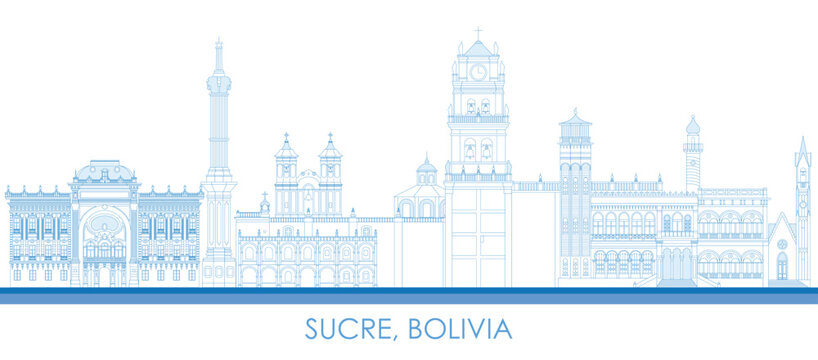 Outline Skyline panorama of town of Sucre, Bolivia - vector illustration