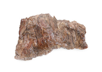 Piece of delicious grilled beef meat isolated on white, top view
