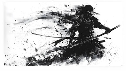 Abstract ink drawing of a samurai. Japanese style art.