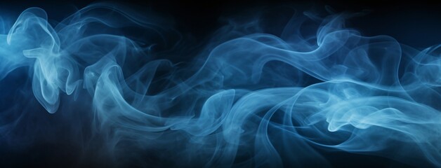 Obraz premium Abstract blue smoke moves on black background. Blue fog on the empty dark scene, studio room with mist
