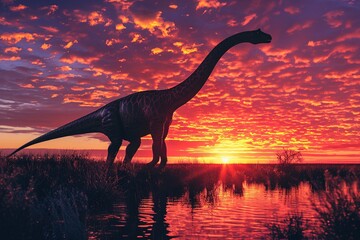 Capture the grace and elegance of a Brachiosaurus as it stretches its long neck to reach high into the treetops for nourishment