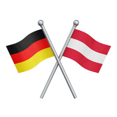 Crossed flags of Germany and Austria isolated on transparent background. 3D rendering