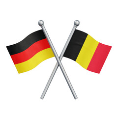 Crossed flags of Germany and Belgium isolated on transparent background. 3D rendering