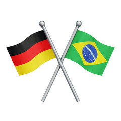 Crossed flags of Germany and Brazil isolated on transparent background. 3D rendering