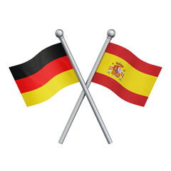 Crossed flags of Germany and Spain isolated on transparent background. 3D rendering
