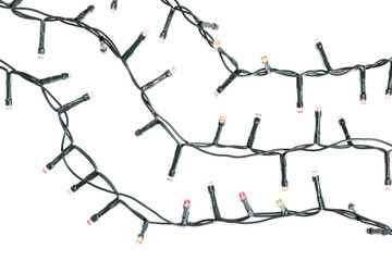 Beautiful Christmas lights on white background, top view
