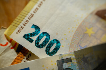 Euro Money.euro bills .Income in European countries. Euro currency banknotes pack.Cash payments in...