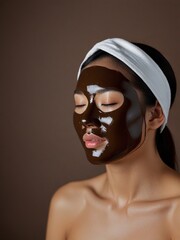 Woman with chocolate face mask in spa