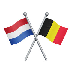 Crossed flags of the Netherlands and Belgium isolated on transparent background. 3D rendering