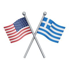 Crossed flags of the United States and Greece isolated on transparent background. 3D rendering