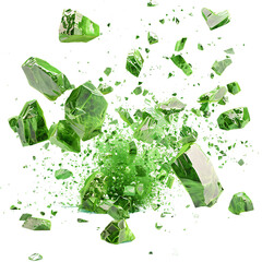 3D green rocks exploding into small pieces