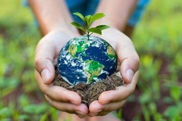 save the planet concept, hands holding a small planet earth.