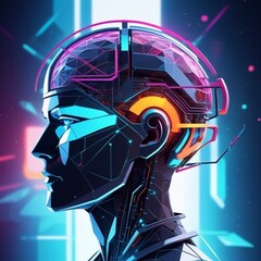 futuristic head cyborg network brainstrom robot . neo tech lowpoly style