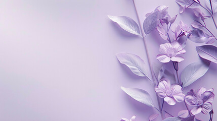 Enchanting Floral Delight: A Captivating Composition with Subtle Flowers on a Light Purple Background - copy space