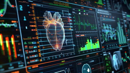 Obraz premium A computer screen displays a heart made of lines and numbers