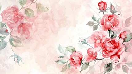 Fototapeta premium Soft Watercolor Minimalist: Bonica Rose Bouquet Border with Vibrant Pastel Colors on White Background