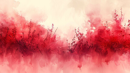 Abstract Watercolor Border: Cherry Red and Blush Pink, Playful and Soft