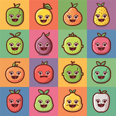 Fototapeta premium Cute fruits icons