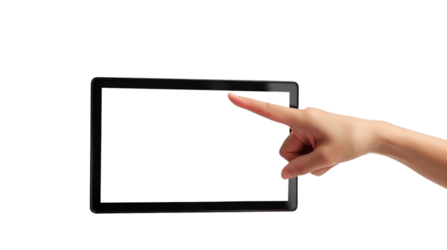 Hand pointing at screen