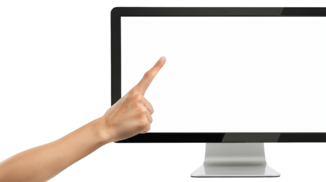 Hand pointing at screen