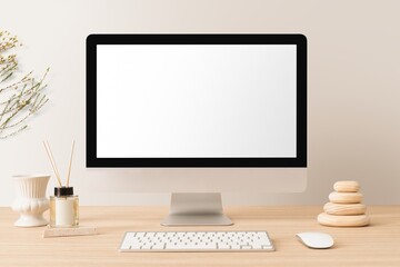 Computer with blank screen, minimal workspace design