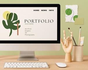 Computer desktop, online art class, minimal home decor