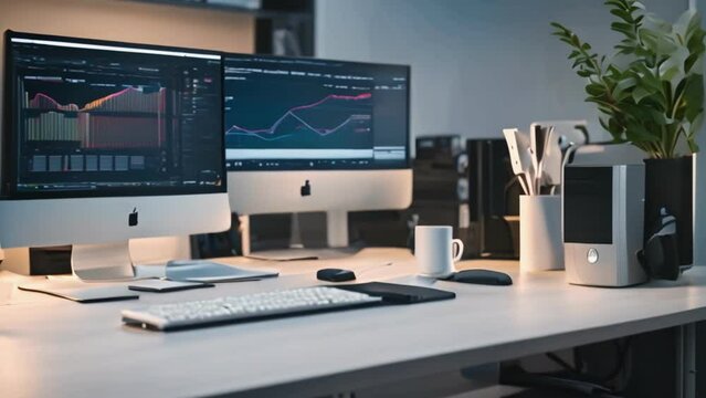 Computer with graphs. finance, cybersecurity. data system. Hypersecurity. Gnerated AI