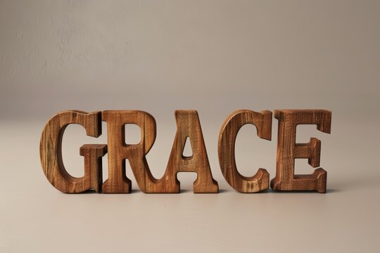 3D render wood style of the word "GRACE" isolated on brown background, letters