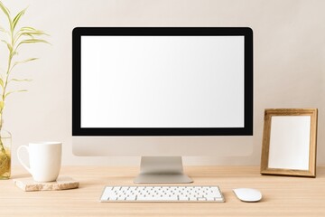 Computer with blank screen, minimal workspace design