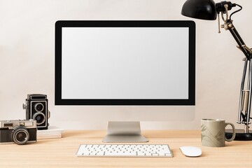 Blank computer screen, minimal workspace