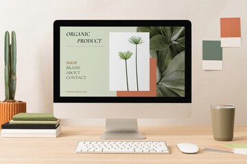 Computer desktop, online plant shop, minimal workspace