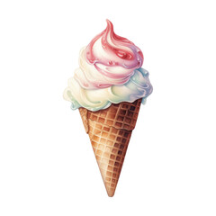 Ice cream cone Isolated Detailed Watercolor Hand Drawn Painting Illustration