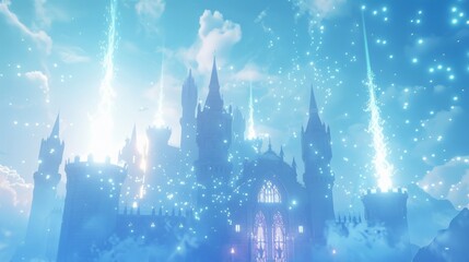 A majestic castlelike school standing tall in the distance surrounded by a radiant force field that shimmers with ethereal light. . .