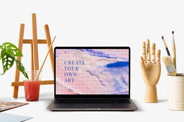 Minimal workspace for artist with laptop