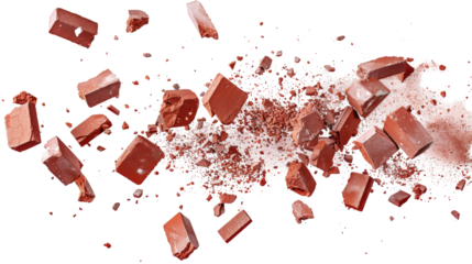Flying pieces and powder of broken red brick