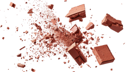 Flying pieces and powder of broken red brick