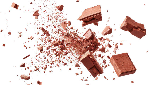 Flying pieces and powder of broken red brick