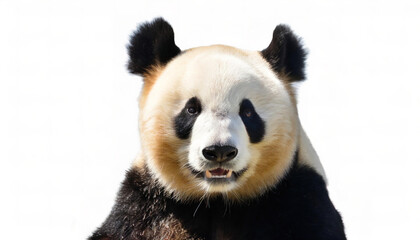 giant panda - Ailuropoda melanoleuca - is a bear species endemic to China, black and white colors isolated cutout on white background head and face closeup
